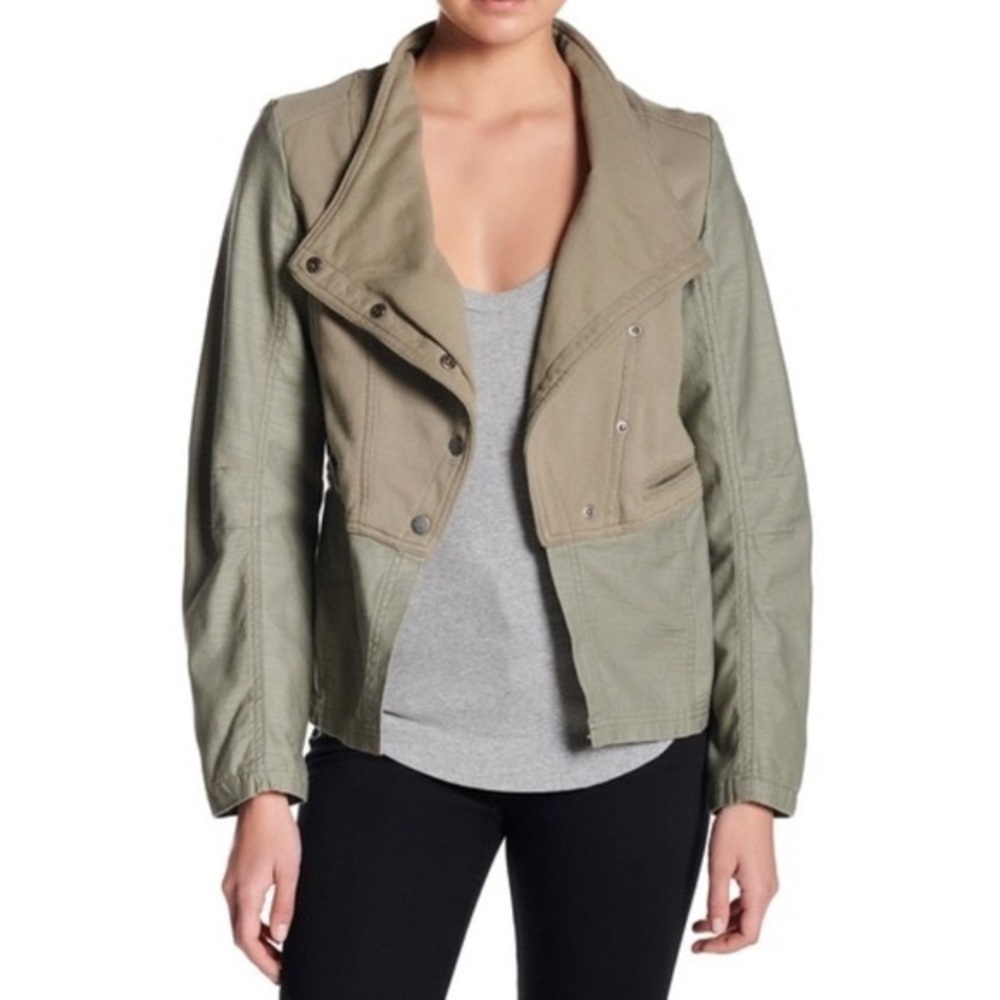 NWT Coffee Shop Slub Moto Jacket Asymmetric Snap Green